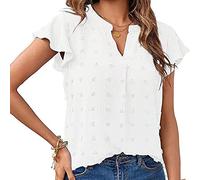 BKEPDY V-Neck Camiseta para Mujer Verano Mangas Cortas Camiseta Elegante Blusas Casual Top Cuello V Camisetas Verano Volantes Ligera Blusas T-Shirt Casual Basica Color Sólido