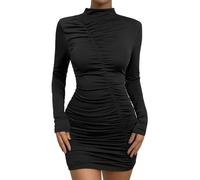 BKEPDY Vestido de Punto para Mujer Vestido de Manga Larga Sexy Vestido Corto de Suéter Jersey de Punto Alto Manga Larga para Otoño Invierno(L)