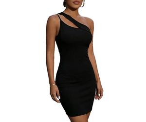 BKEPDY Vestido de un Hombro Mujer Asimétrico Vestidos Fiesta Elegante Bodycon Mini Vestido Corto Ajustado Sexy para Coctel Noche Ceremonia Eventos Especiales