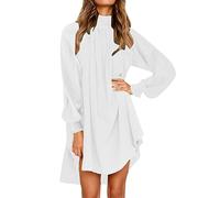 BKEPDY Vestido Elegante Mujer Mangas Largas Casual Gasa Top Cuello Redondo Blusa Informal Casual Dress para Mujer Vestir con Estampado Vestido Vacaciones (Blanco M)