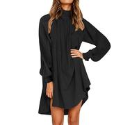 BKEPDY Vestido Elegante Mujer Mangas Largas Casual Gasa Top Cuello Redondo Blusa Informal Casual Dress para Mujer Vestir con Estampado Vestido Vacaciones (Negro XL)