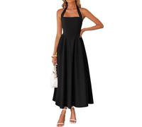 BKEPDY Vestido Mujer Elegante con Cuello Cuadrado Ajustado Volante Dobladillo Sexy Verano sin Manga Maxivestido para Cóctel Fiesta Noche(Negro/L)