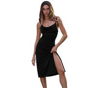 BKEPDY Vestido Tirantes Mujer Verano Corte Drapeado Elegante Vestidos de Fiesta Cuello Cowl Abertura Lateral Midi Vestido Coctel Ceremonia Boda Evento Noche Casual Vestido Verano