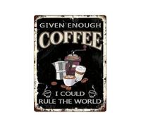 BKGWCSOR Coffee Lover Gift Funny Tin Sign Given Enough Coffee Vintage Metal Decor Rule The World Quote for Home Bar Cafe 8 X 12 inch