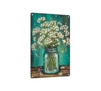 BKGWCSOR Delicate Flowers Metal Tin Sign Vintage Babys Breath Wall-Art for Garden Room Home Floral Decor 8 X 12 inch
