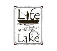 BKGWCSOR Funny Fishing Camp Gift Tin Sign Life At The Lake Is Better Vintage Metal Sign for Wall Pub Office Home 8 X 12 inch