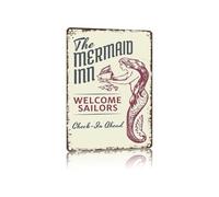 BKGWCSOR Funny Retro Mermaid Inn Metal Wall-Art Tin Sign for Decorating Bar Cafe Garage Man Cave Porch Yard 8 X 12 inch