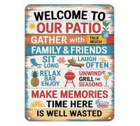 BKGWCSOR Outdoor Metal Sign Patio Welcome Come Sit Awhile Vintage Tin Wall Hanging For Yard Garden Deck Porch Home 8 X 12 inch