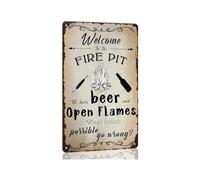 BKGWCSOR Rustic Outdoor Patio Sign Fire Pit Themed Vintage Metal Tin Wall-Art for Backyard Garden or Grill Area 8 X 12 inch
