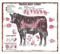 BKGWCSOR Vintage Meat Cuts Diagram Metal Tin Sign Butcher Chart Wall-Art for Kitchen Restaurant BBQ Area Decor 8 X 12 in