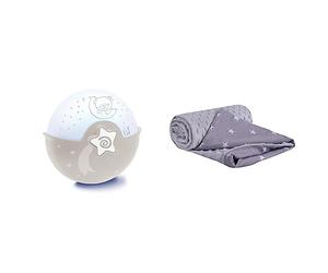 Bkids 004909 Lámpara Proyector, Plástico, Color Blanco/Gris & Medi Partners Mantas para Bebés 75x100cm Multifunción 100% Algodón Öko-Tex Confortable Minky Cochecito Suave y Mullida Universal