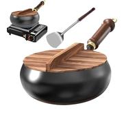 Bkljkf Olla De Inducción - Sartén De Hierro Fundido - Sartén De Fondo Plano Con Tapa Y Espátula, Utensilios De Cocina Para Todo Tipo De Fogones, Placas Eléctricas, Barbacoa Y Acampada