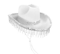 Bkljkf Sombrero de para Mujer, Sombrero de Vaquera Brillante, borlas de Diamantes de imitación, Tocado para Festivales de música, Fiestas y Eventos