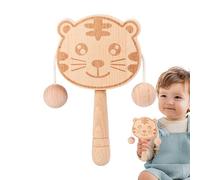 Bkljkf Sonajero de madera para bebés, juego de tambor de mano en ambos lados, activación sensorial, diseño de tigre, para promover la percepción auditiva y la motricidad