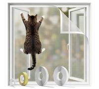 BKSAI Mosquitera Ventana para Gatos, Red Anticaída Adhesiva sin Taladrar, Malla Recortable Resistente a Arañazos, Protección Mascotas para Ventana - 130x150 CM Blanco Roto