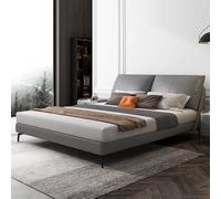 BKSAYAETou Cama Doble de Cuero y Madera Maciza, Estilo Minimalista Moderno, de Lujo Italiano, Estable y Duradera, Ideal para Dormitorio (sin colchón).