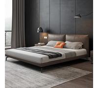 BKSAYAETou Cama Doble de Cuero y Madera Maciza, Estilo Minimalista Moderno, de Lujo Italiano, Estable y Duradera, Ideal para Dormitorio (sin colchón).