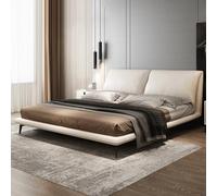 BKSAYAETou Cama Doble de Cuero y Madera Maciza, Estilo Minimalista Moderno, de Lujo, Ligera y nórdica, Estable y Duradera, Ideal para Dormitorio (sin colchón).