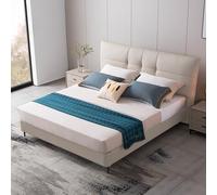 BKSAYAETou Cama Doble de Cuero y Madera Maciza, Estilo Minimalista Moderno, de Lujo, Ligera y nórdica, Estable y Duradera, Ideal para Dormitorio (sin colchón).