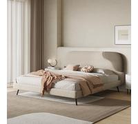 BKSAYAETou Cama Doble de Tela y Madera Maciza, Estilo Minimalista Medieval Moderno, Estable y Duradera, Ideal para Dormitorio (sin colchón).