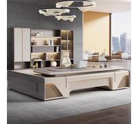 BKSAYAETou Escritorio administrativo de Lujo en Forma de L, Espacioso Escritorio de 86.6" de Madera Maciza, estación de Trabajo administrativa Moderna y Sencilla (Ideal para Oficina/Estudio).