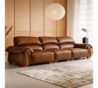 BKSAYAETou Sofá de Cuero Sencillo de Estilo Medieval Retro, con Estructura de Madera Maciza, Amplio y Mullido, de Gran tamaño y diseño Moderno, Ideal para salón, Oficina o apartamento.