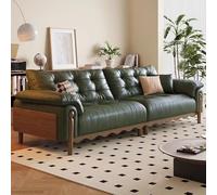 BKSAYAETou Sofá Medieval Vintage de Cuero Verde Oliva, Estructura de Madera Maciza, sofá Espacioso y Mullido, tamaño Grande Moderno, Adecuado para Sala de Estar/Oficina/apartamento.