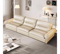 BKSAYAETou Sofá Moderno y Sencillo de Cuero Beige, Espacioso y Suave con Estructura de Madera Maciza, tamaño Grande, Adecuado para Sala de Estar, Oficina o apartamento.