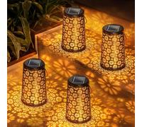 BKXCHA Farolillos Solares Exterior,4 unidades Lampara Solar Exterior Jardin Vintage LED con Diseño de Flores,IP65 Resistente al Agua,Luces Solares Exterior para Exteriores,Patios,Jardines,Balcones
