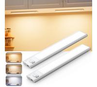 BKXCHA Luz Led Con Sensor De Movimiento, Dimmable Luces Led Cocina Bajo Mueble Recargable Sin Cables 2 Piezas, 3 Couleurs Lampara Luces, Inteligente Luz Armario Para Gabinete Escalera Pasillo (22CM)