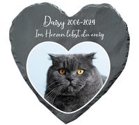 Bl4ckPrint Placa para sepultura de perro y gato con foto y grabado en forma de corazón, lápida resistente a la intemperie, lápida con foto lápida animal 10 x 10 cm