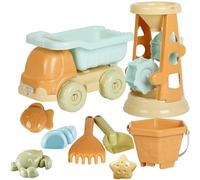 Blablablalu Kids Beach Toys, 9PCS/Set Plastic Sand Toys Includes Truck, Sand Molds, Buckets, Shovels, Rakes and More for KidsBeach
