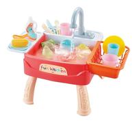 Blablablalu Play Sink with Running Water, Plastic Toy Sink with 180° Rotating Faucet, Fruit, Vegetable and Kitchen Tableware, Reusable Water Play Toys for Boys Girls Kids 3+