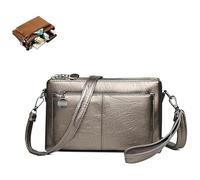 Blaciokamith, Blaciokamith Large Capacity Phone Bag Crossbody Bag, Womens Multi Pockets Soft Leather (Gunmetal)