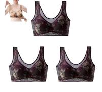 Blaciokamith Super Gather - Brasier de seda de hielo con encaje refrescante, cómodo, sin costuras, sin varillas, para mujeres mayores, 3pcs-f, L