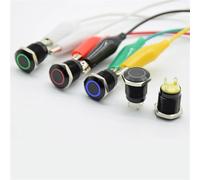 Black 12mm Push Button Switch 4 Pin Illuminated Led Light Metal Flat Momentary Switches Power Mark 3V 1Pcs(Red reset)