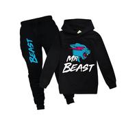 (Black,130cm/51.18in)Mr Beast Sudadera con Capucha Jersey Prendas para el torso con Pantalones Pantalones Conjunto de Traje 714 años Niños