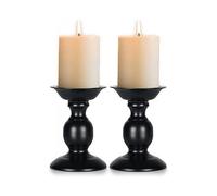 Black 2 Pcs Iron Pillar Candle Holders, Fit Flameless Led Candles, Halloween Christmas Candle Holder Decorations, Gifts for Wedding Party Home Spa