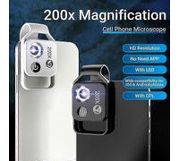 (black) 200x Magnification Phone Lens, Portable Zoom Optics for Cellular Devices