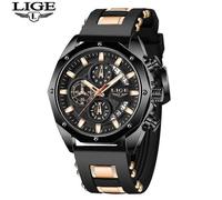 (Black) 2020 LIGE New Mens Watches Top Brand Luxury Silicone Sport Watch Men Quartz Date Clock Waterproof Wristwatch Chronograph
