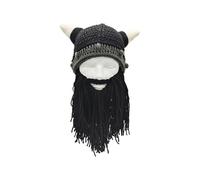 (Black) 2pcs for Creative Funny Beard Horn Hat Parent-Child Knitted Wig Mustache Hat Warm Beard Removable Party for Autumn Winte Gray