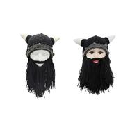(Black) 2pcs for Creative Funny Beard Horn Hat Parent-Child Knitted Wig Mustache Hat Warm Beard Removable Party for Autumn Winte Gray
