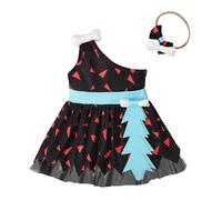 (Black,90)Vestido de malla sin mangas The Croods con banda para el cabello Disfraz de disfraces Fiesta de Halloween