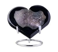 Black Agate Heart Shaped Geode Crystal with Druzy, Heart Shaped Crystal Decor, Stone, Gift for Spiritual Practice(A,100 200g)