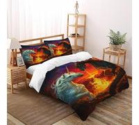 Black and Caballo Blanco Edredón De Plumón tótem Poliéster Chaqueta De Edredón De Microfibra Impresión 3D Juego De Ropa De Cama De 3 Piezas Super King(260x220cm)