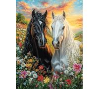 Black and Caballo Blanco Group Puzzle 1000 Piezas Cartón Blanco Premium para Expertos Animal de compañías Eventos Team Building Ejercita La Mente Hobby Y Ocio 1000 PCS