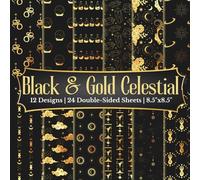Black and Gold Celestial Scrapbook Paper Craft Pad: 12 Mystique Designs, 36 Single-Side Sheets Printed on 8.5"x8.5" Size Paper. Perfect for Card ... Junk Journal, Decoration, DIY Project Etc.