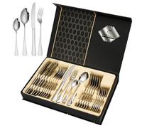 Black and Gold Silverware Set, 24 Piece Knife Fork Spoon Dinnerware Tableware Kit for 6, Dishwasher-Safe, for Home, Wedding, Restaurant (silver)