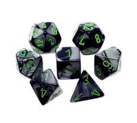 Black and Grey Gemini Mini Dice with Green Colored Numbers 10mm (3/8in) Set of 7 Chessex
