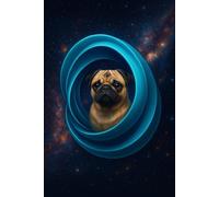 Black and Tan Pug Turquoise Blue with Galaxy Background
